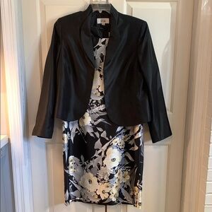 Le Suit Black Sheath Dress Long Sleeve Mandarin Collar